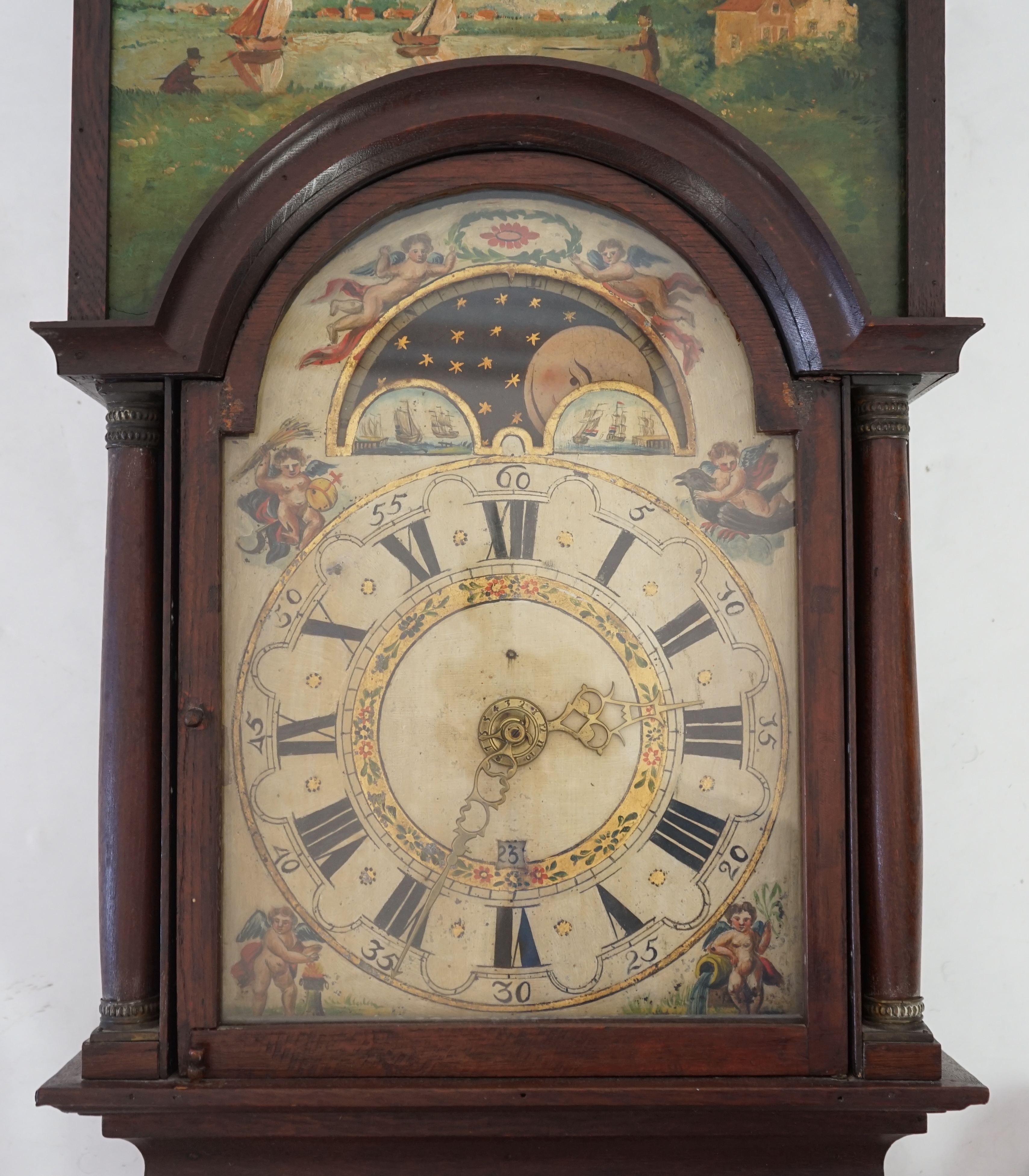 A late 18th century Dutch Frisian Staart oak eight day wall clock